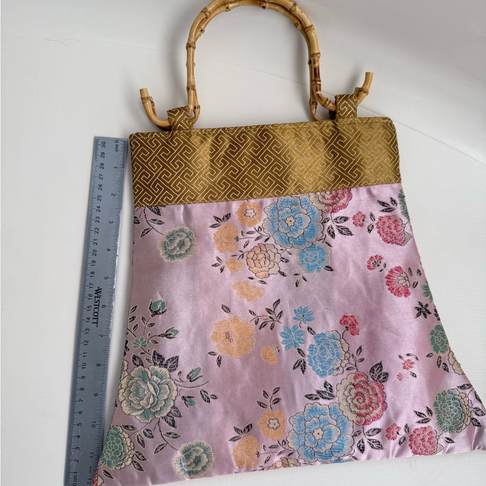 Silk Floral Tote with Bamboo Handles